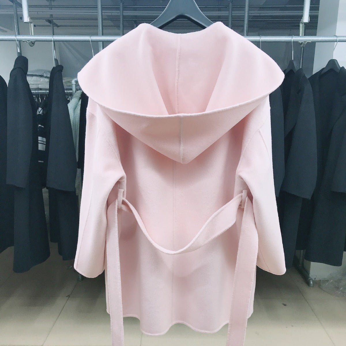 Manteau femme capuche coupe ample double-face cachemire mi-long élégant doux très - IVOIRART.COM