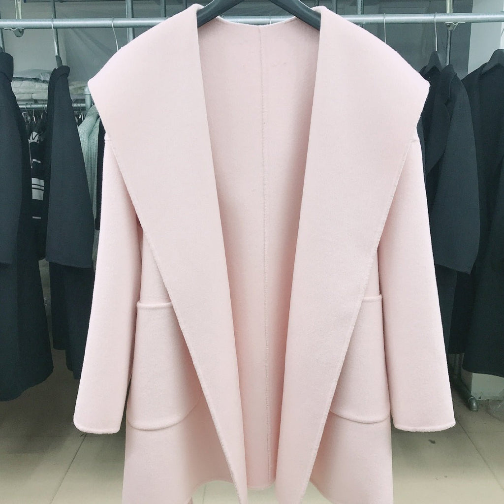 Manteau femme capuche coupe ample double-face cachemire mi-long élégant doux très - IVOIRART.COM