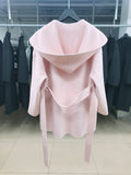 Manteau femme capuche coupe ample double-face cachemire mi-long élégant doux très - IVOIRART.COM