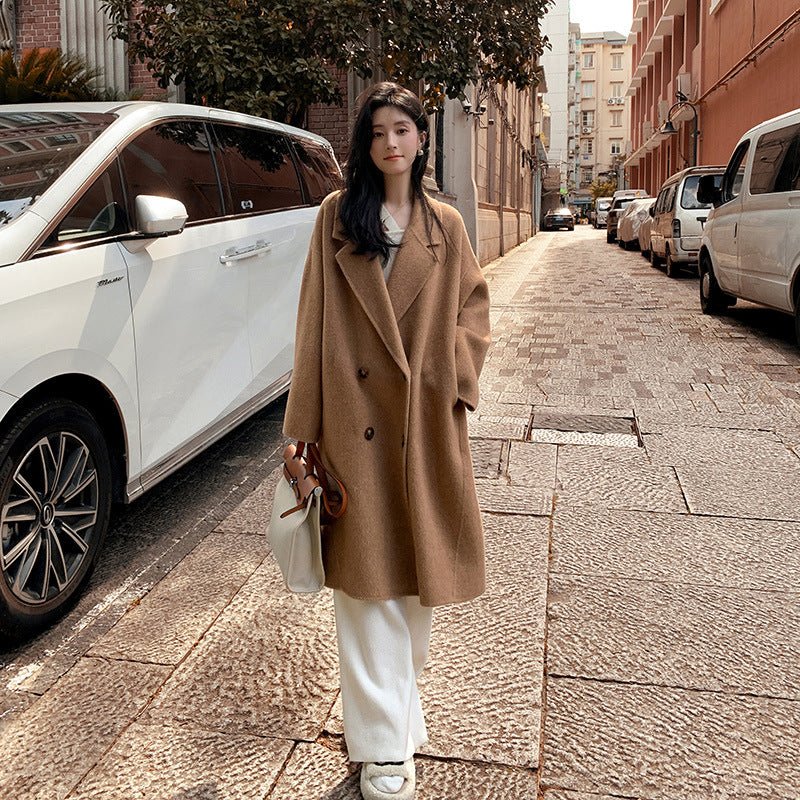 Manteau femme en alpaga doux — coupe loose couleurs camel blanc rose grisXS-S-M! - IVOIRART.COM