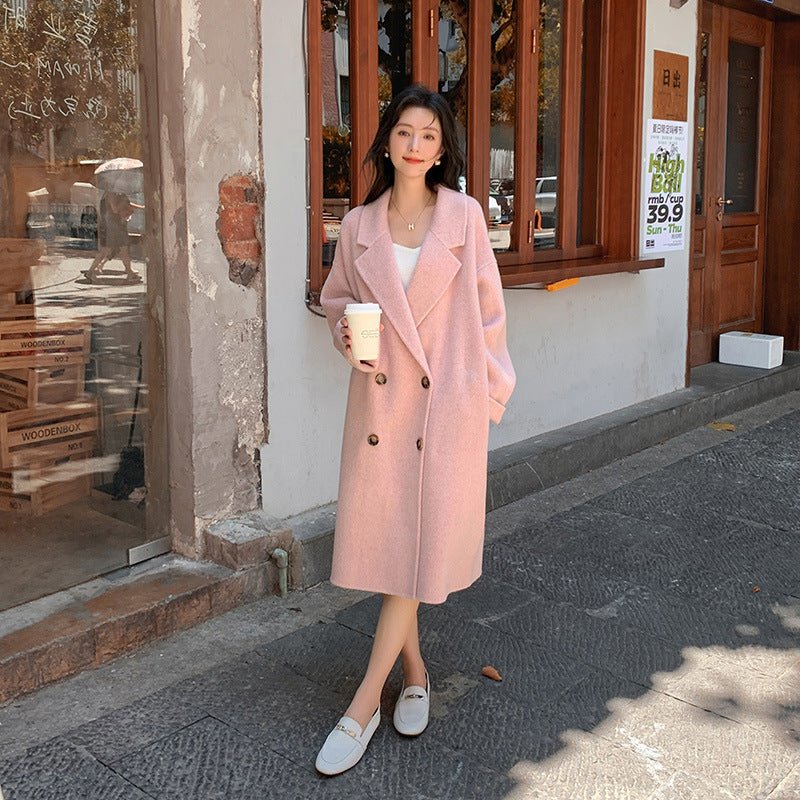 Manteau femme en alpaga doux — coupe loose couleurs camel blanc rose grisXS-S-M! - IVOIRART.COM