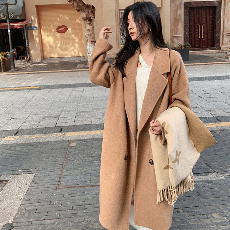 Manteau femme en alpaga doux — coupe loose couleurs camel blanc rose grisXS-S-M! - IVOIRART.COM