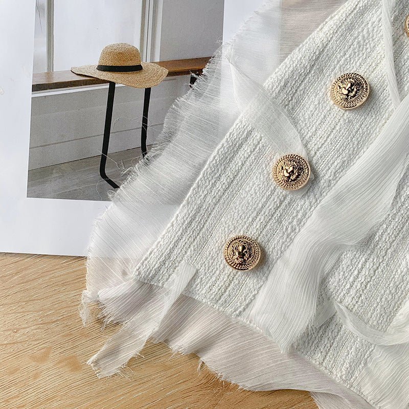 Manteau femme tweed léger à plumes - design luxe blanc, tailles S M L, polyester - IVOIRART.COM
