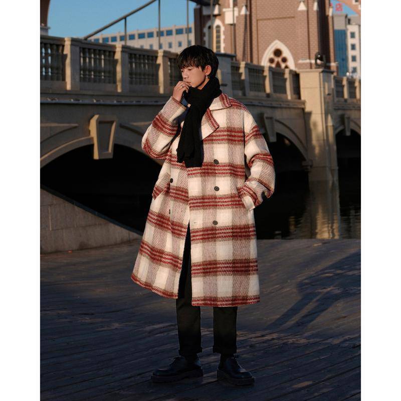 Manteau homme mi-long à carreaux tweed, style simple et tendance, noir/blanc uni - IVOIRART.COM