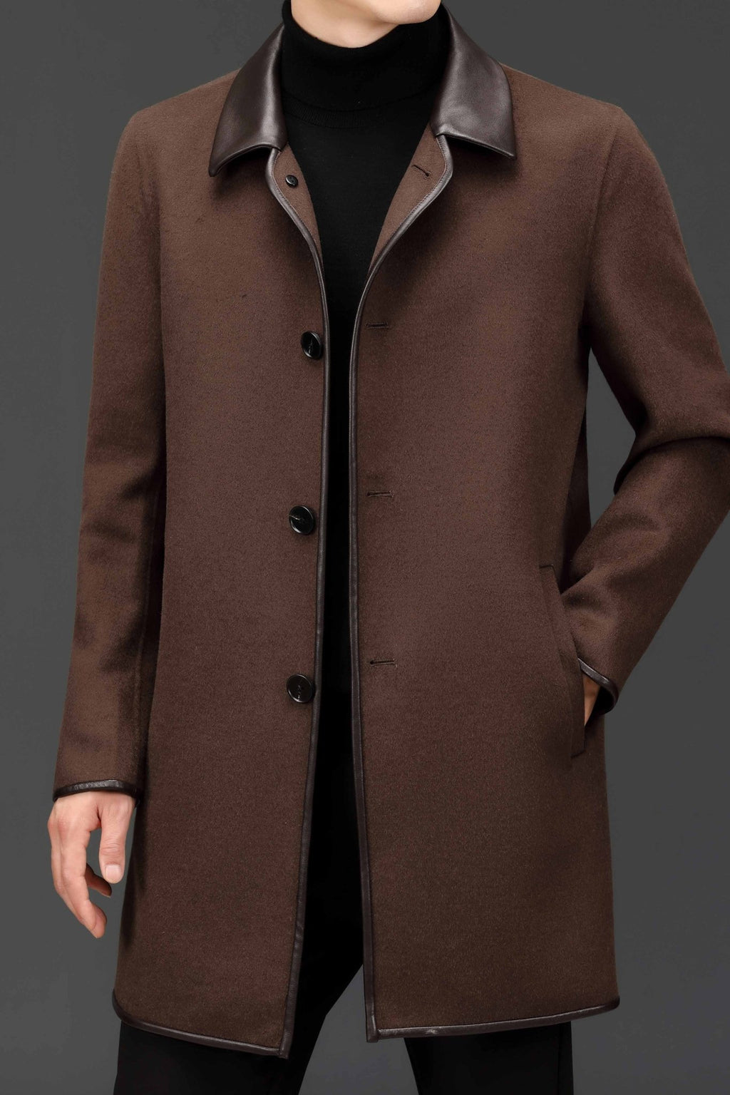 Manteau homme mi-long en laine et cachemire à col cranté – Style business chic . - IVOIRART.COM
