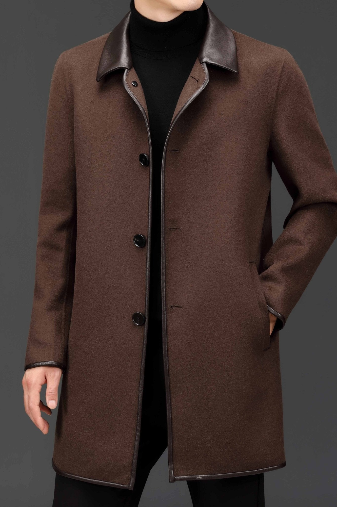 Manteau homme mi-long en laine et cachemire à col cranté – Style business chic . - IVOIRART.COM