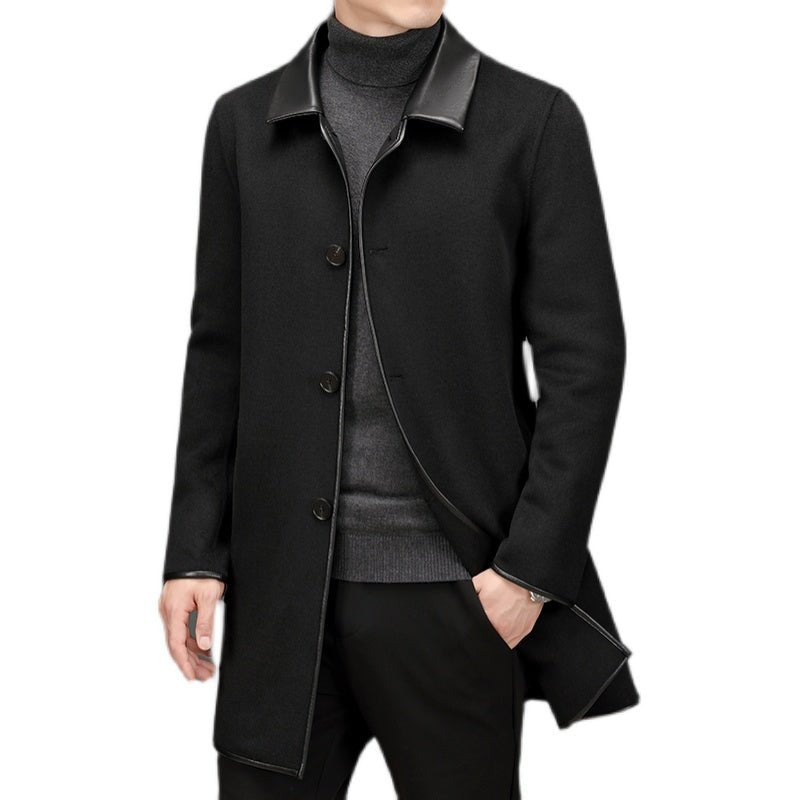 Manteau homme mi-long en laine et cachemire à col cranté – Style business chic . - IVOIRART.COM
