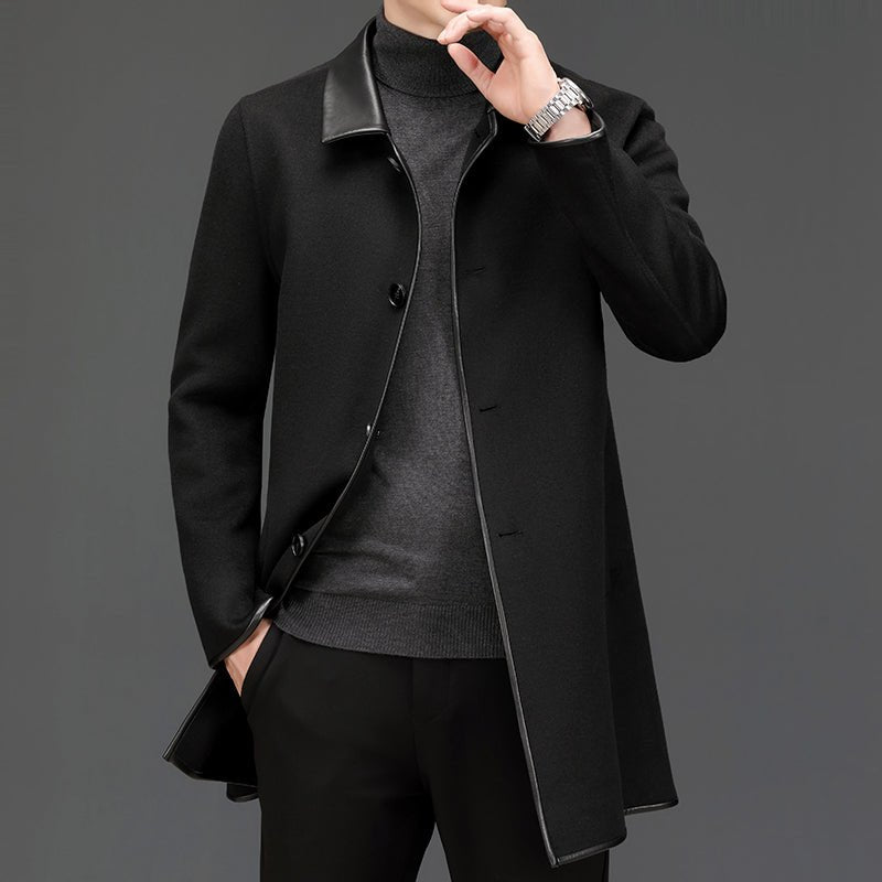 Manteau homme mi-long en laine et cachemire à col cranté – Style business chic . - IVOIRART.COM