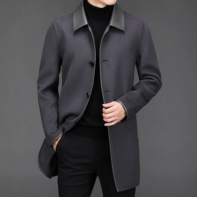 Manteau homme mi-long en laine et cachemire à col cranté – Style business chic . - IVOIRART.COM