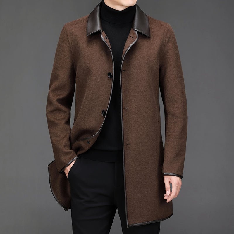 Manteau homme mi-long en laine et cachemire à col cranté – Style business chic . - IVOIRART.COM