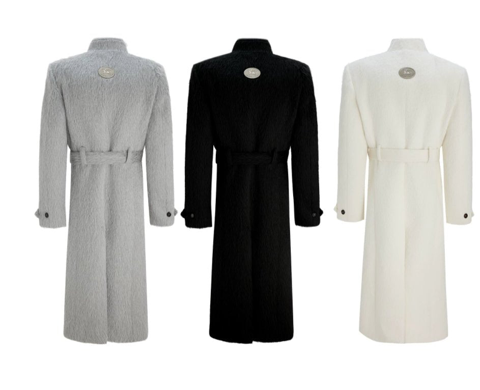 Manteau long deux-pièces en fausse laine courte, mélange alpaga - Coupe trench . - IVOIRART.COM