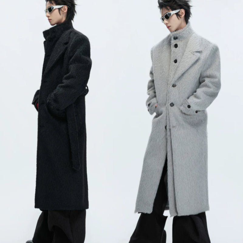 Manteau long deux-pièces en fausse laine courte, mélange alpaga - Coupe trench . - IVOIRART.COM