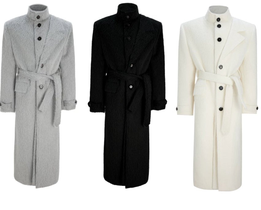 Manteau long deux-pièces en fausse laine courte, mélange alpaga - Coupe trench . - IVOIRART.COM