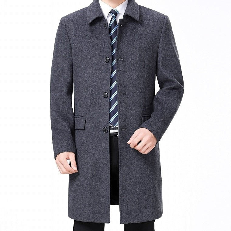 Manteau long en laine pour homme - coupe slim, épais, doublure polyester élégant - IVOIRART.COM