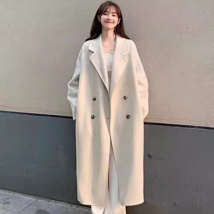 Manteau mi-long en cachemire pour femme, style casual épaissi, imitation laine XL - IVOIRART.COM