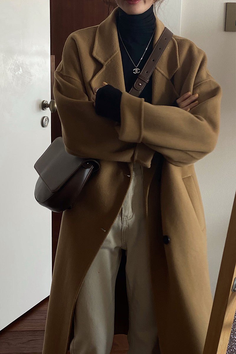Manteau mi-long en cachemire pour femme, style casual épaissi, imitation laine XL - IVOIRART.COM