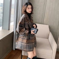 Manteau mi-long en laine épaisse à carreaux tweed, col tailleur, double-breasted - IVOIRART.COM