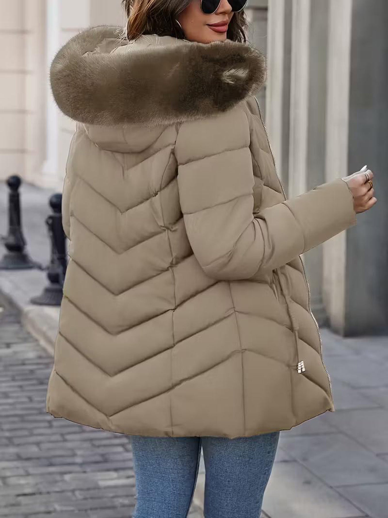 Manteau mi-long matelassé en coton pour femme - décontracté, doublure chaude & chic - IVOIRART.COM