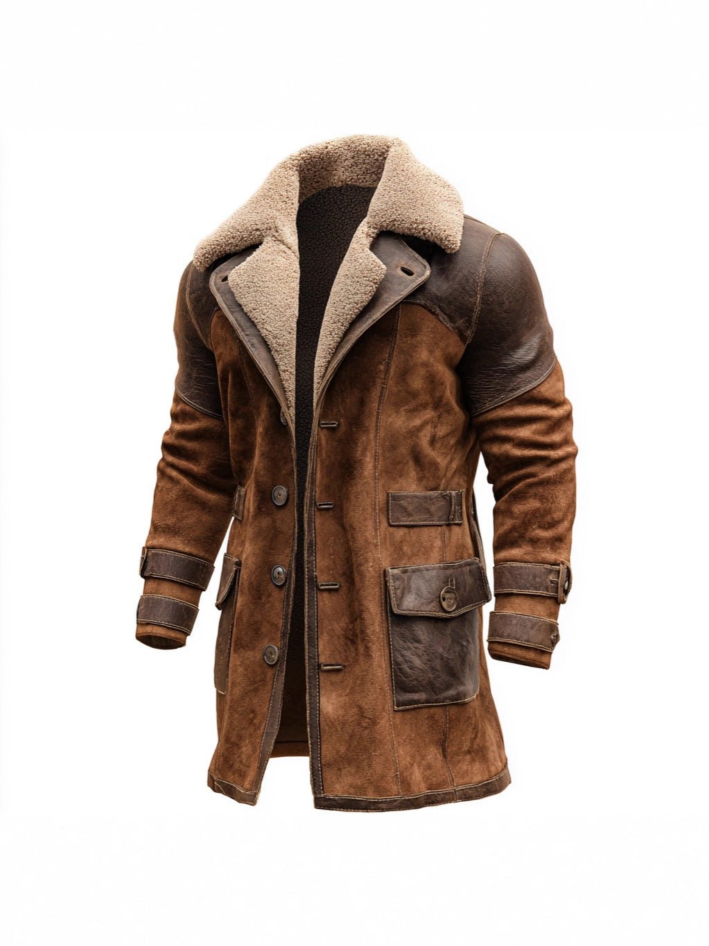 Manteau suédé patchwork rétro homme long pour automne et hiver, coupe slim style - IVOIRART.COM