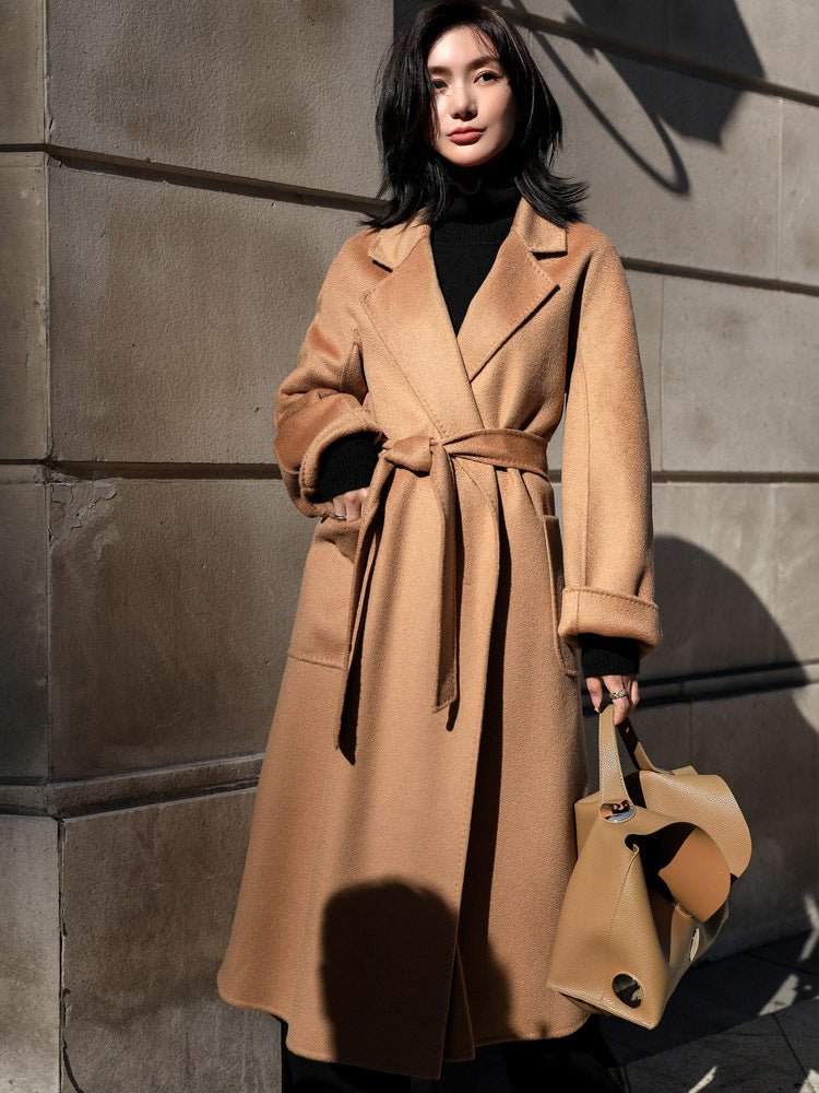 Manteau trench réversible en cachemire double-face effet vague d'eau chic urbain - IVOIRART.COM