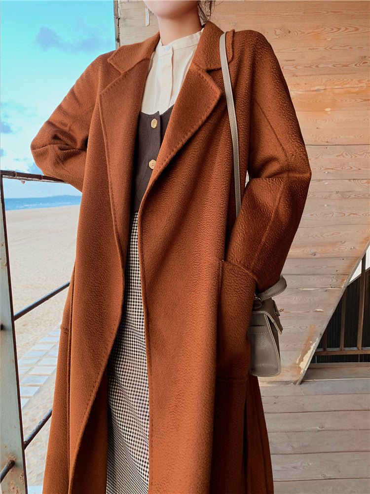 Manteau trench réversible en cachemire double-face effet vague d'eau chic urbain - IVOIRART.COM