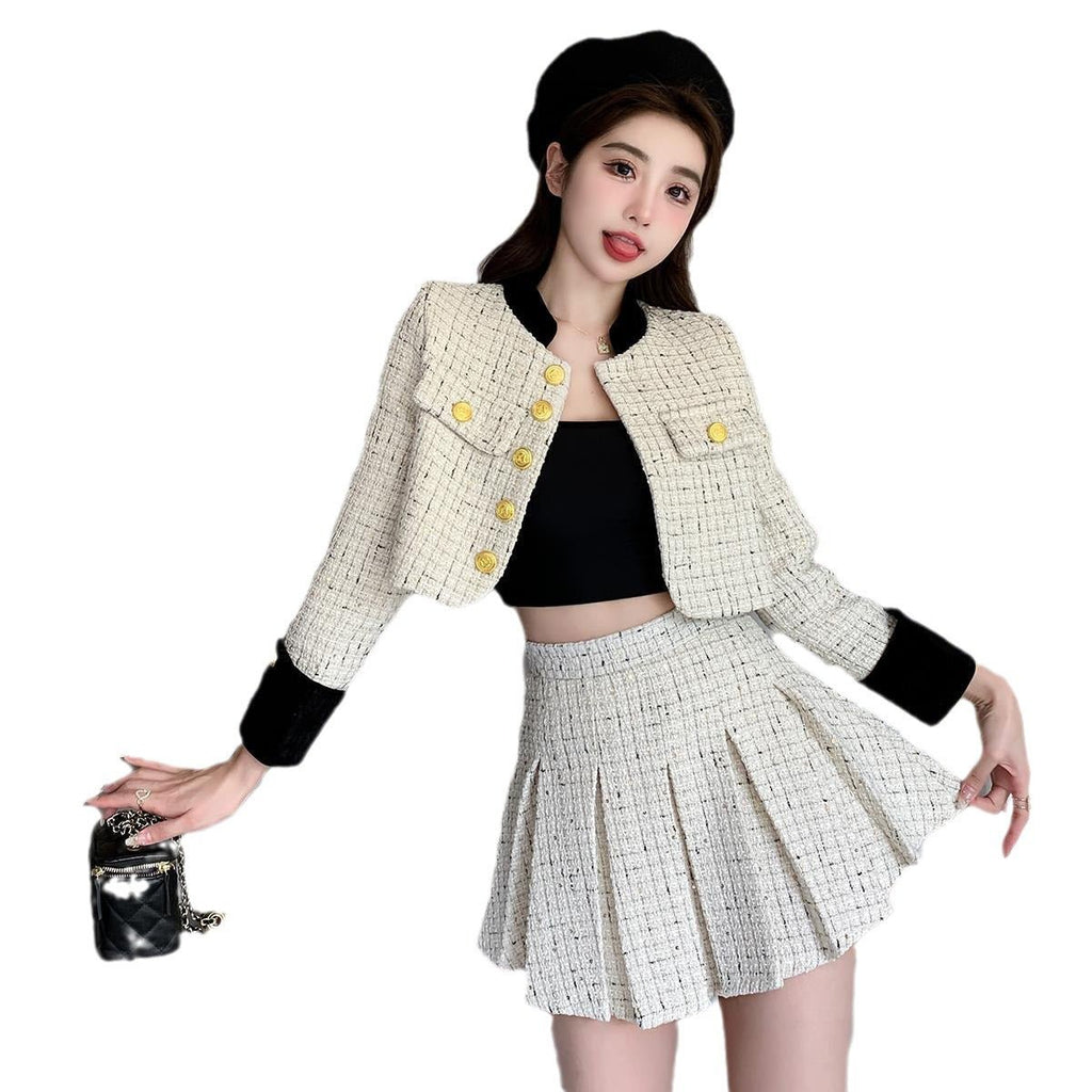Manteau tweed matelassé épais boutonné + jupe, manches princesse, 100% coton S/M - IVOIRART.COM