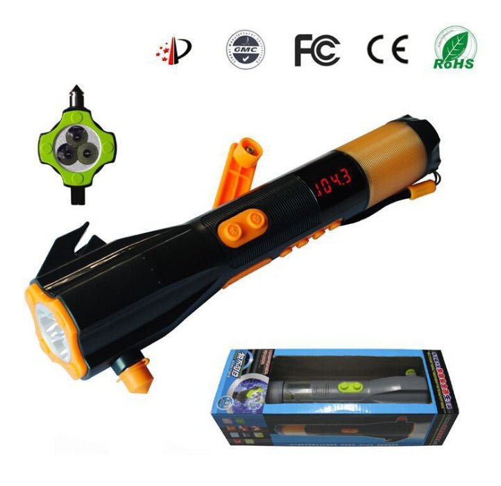 Marteau de sécurité automobile multifonction avec lampe LED, alarme et radio AM/FM - IVOIRART.COM