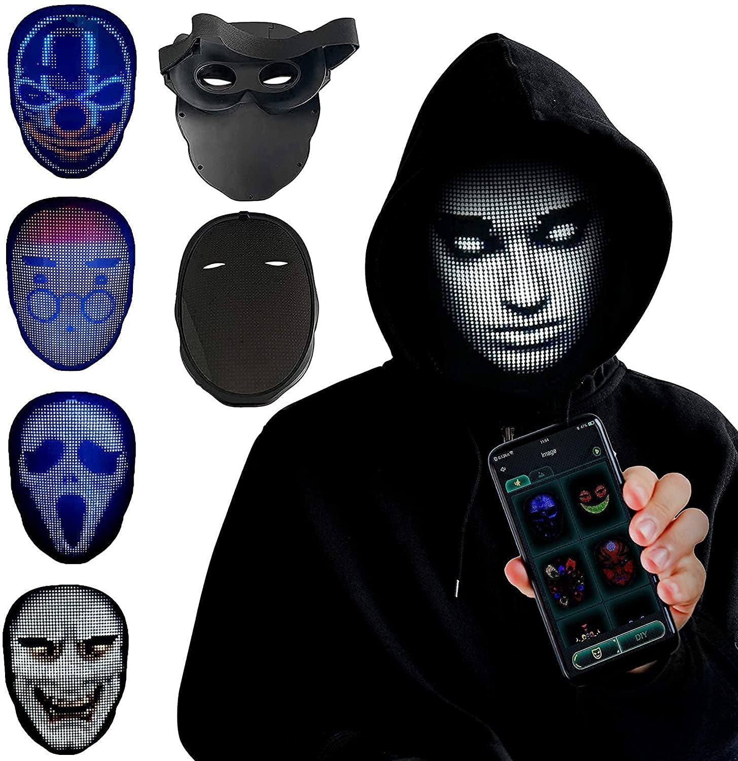 Masques Lumineux LED Multicolores Halloween avec Changement de Visage pour Fête - IVOIRART.COM