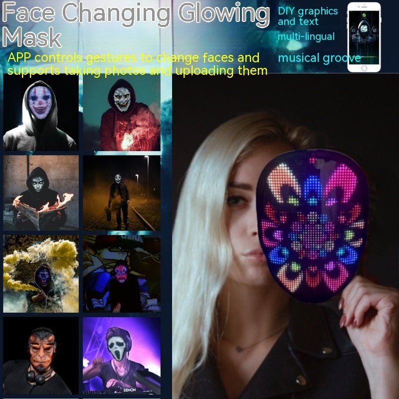 Masques Lumineux LED Multicolores Halloween avec Changement de Visage pour Fête - IVOIRART.COM