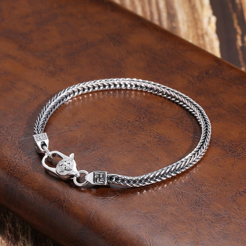Men And Women 925 Sterling Silver Punk Retro Hip Hop Diamond Jewelry Ornament Bracelet - IVOIRART.COM