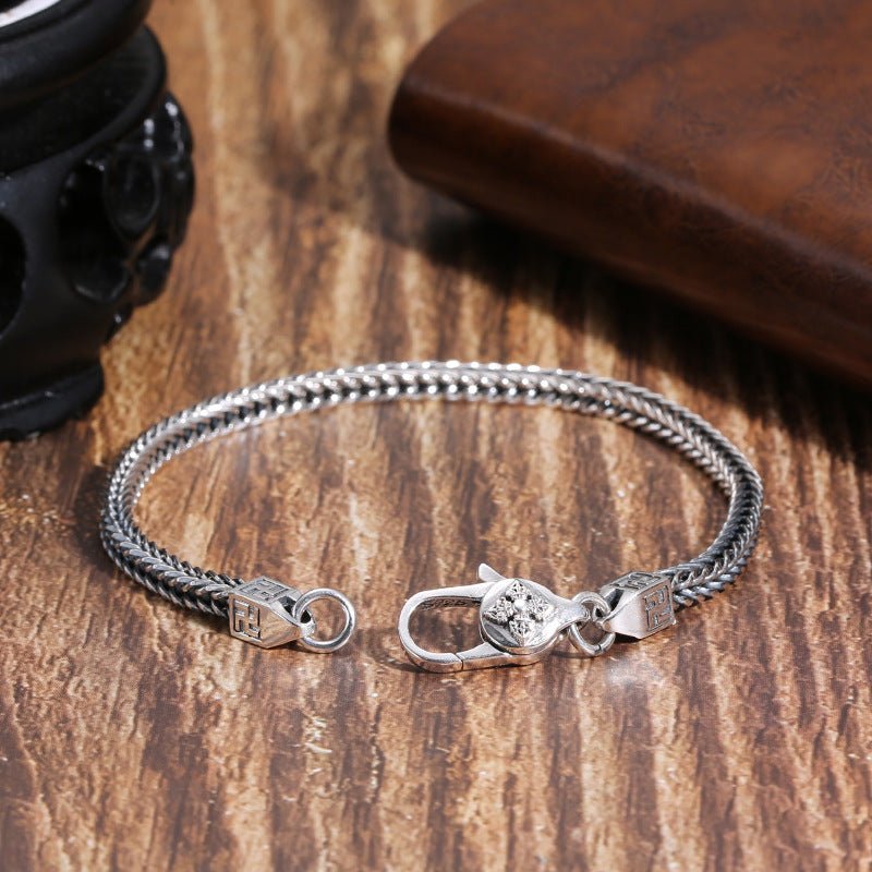 Men And Women 925 Sterling Silver Punk Retro Hip Hop Diamond Jewelry Ornament Bracelet - IVOIRART.COM