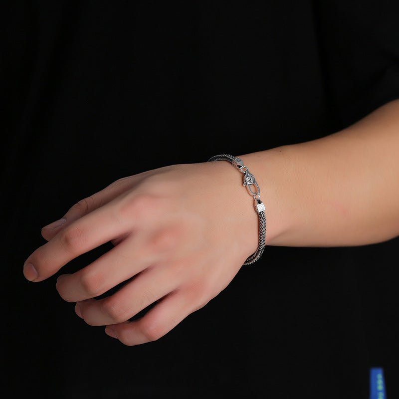 Men And Women 925 Sterling Silver Punk Retro Hip Hop Diamond Jewelry Ornament Bracelet - IVOIRART.COM