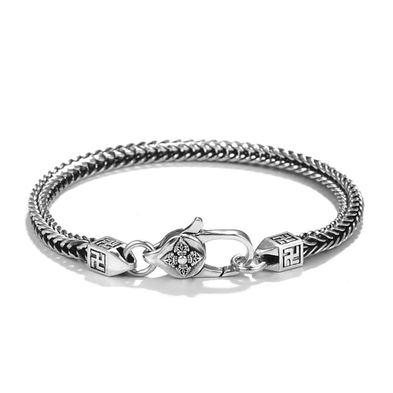 Men And Women 925 Sterling Silver Punk Retro Hip Hop Diamond Jewelry Ornament Bracelet - IVOIRART.COM