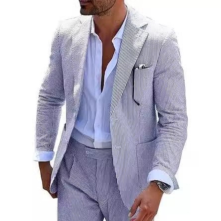 Mens Bubble-Chiffon Suit Slim-Fit Two-Piece Set - IVOIRART.COM
