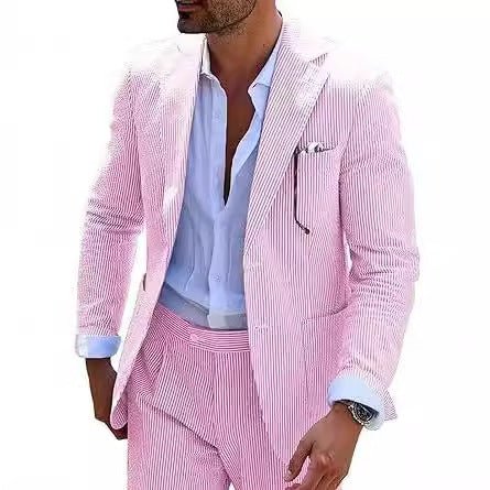 Mens Bubble-Chiffon Suit Slim-Fit Two-Piece Set - IVOIRART.COM