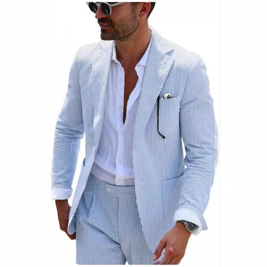 Mens Bubble-Chiffon Suit Slim-Fit Two-Piece Set - IVOIRART.COM