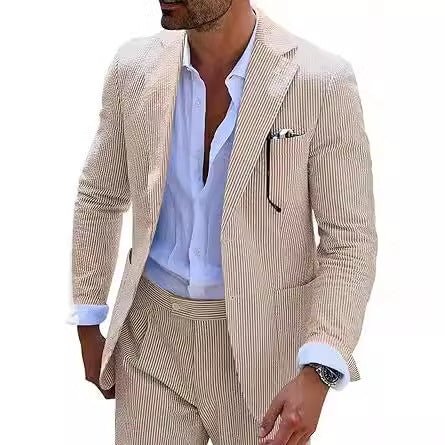 Mens Bubble-Chiffon Suit Slim-Fit Two-Piece Set - IVOIRART.COM