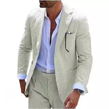 Mens Bubble-Chiffon Suit Slim-Fit Two-Piece Set - IVOIRART.COM