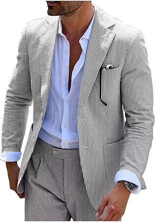 Mens Bubble-Chiffon Suit Slim-Fit Two-Piece Set - IVOIRART.COM