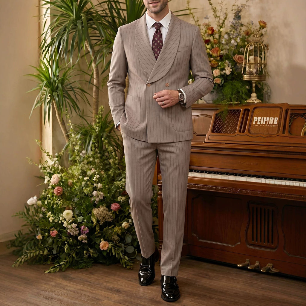 Mens Business Gentleman Formal Double-Breasted Suit Set - IVOIRART.COM