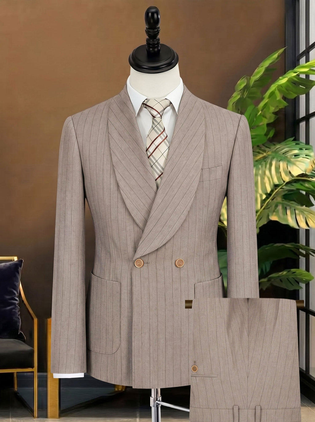 Mens Business Gentleman Formal Double-Breasted Suit Set - IVOIRART.COM