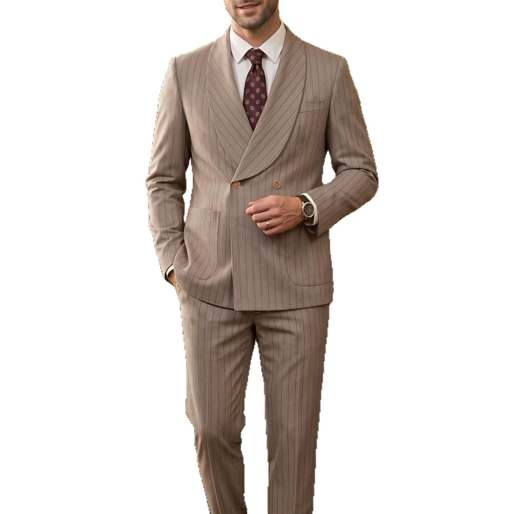 Mens Business Gentleman Formal Double-Breasted Suit Set - IVOIRART.COM