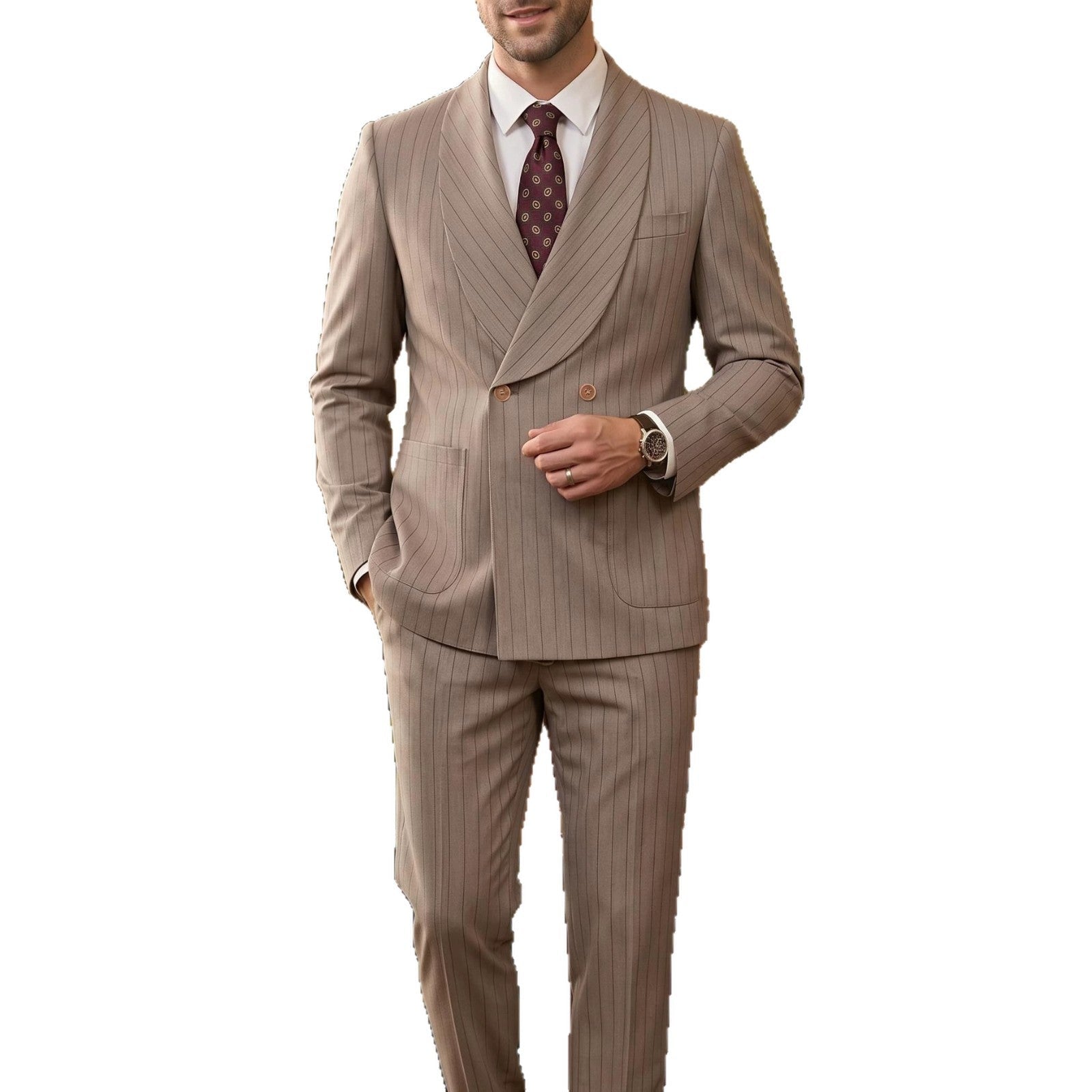 Mens Business Gentleman Formal Double-Breasted Suit Set - IVOIRART.COM