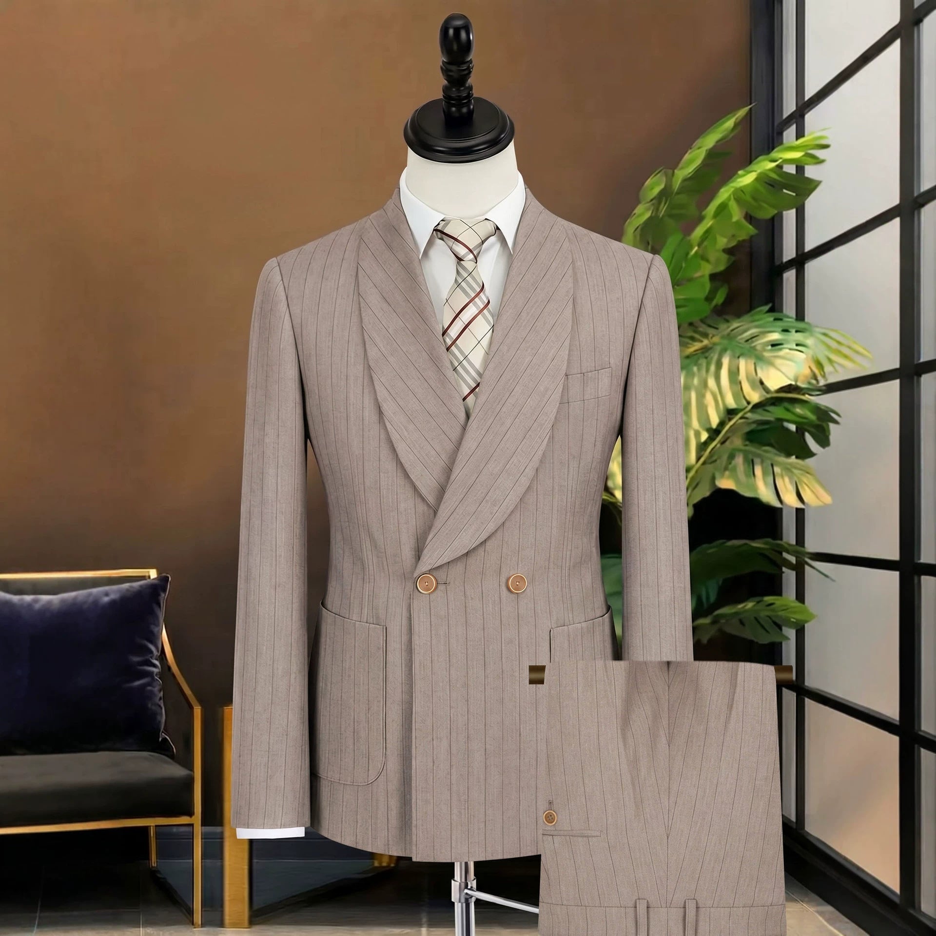Mens Business Gentleman Formal Double-Breasted Suit Set - IVOIRART.COM