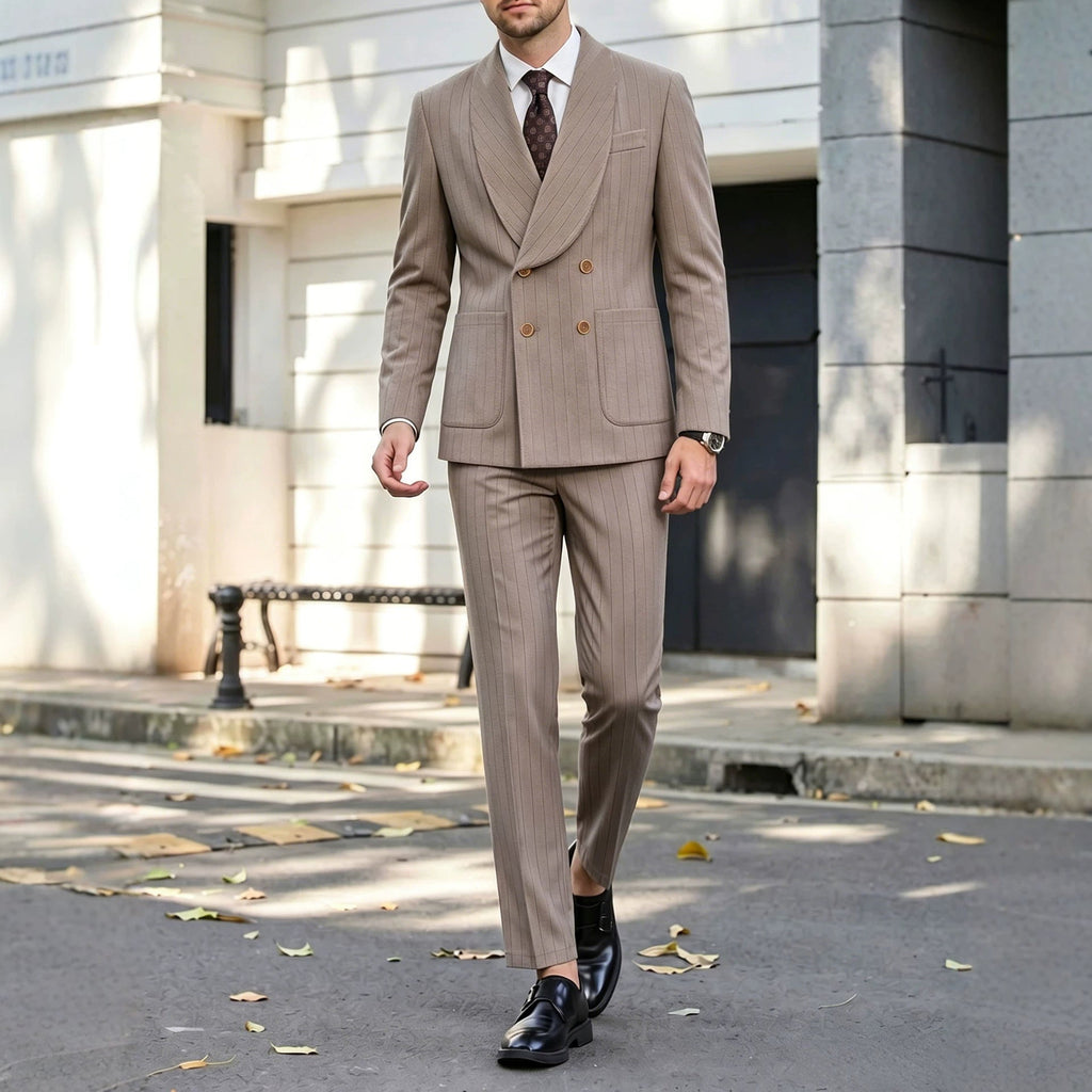 Mens Business Gentleman Formal Double-Breasted Suit Set - IVOIRART.COM