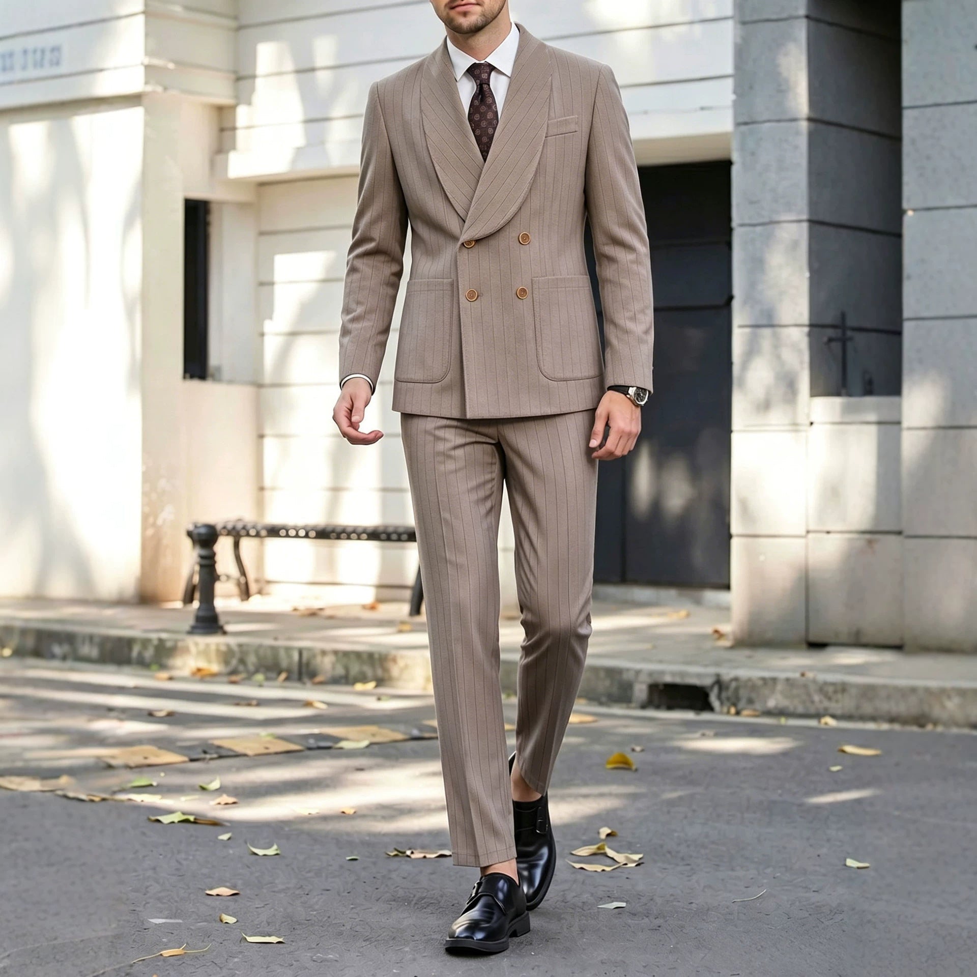 Mens Business Gentleman Formal Double-Breasted Suit Set - IVOIRART.COM