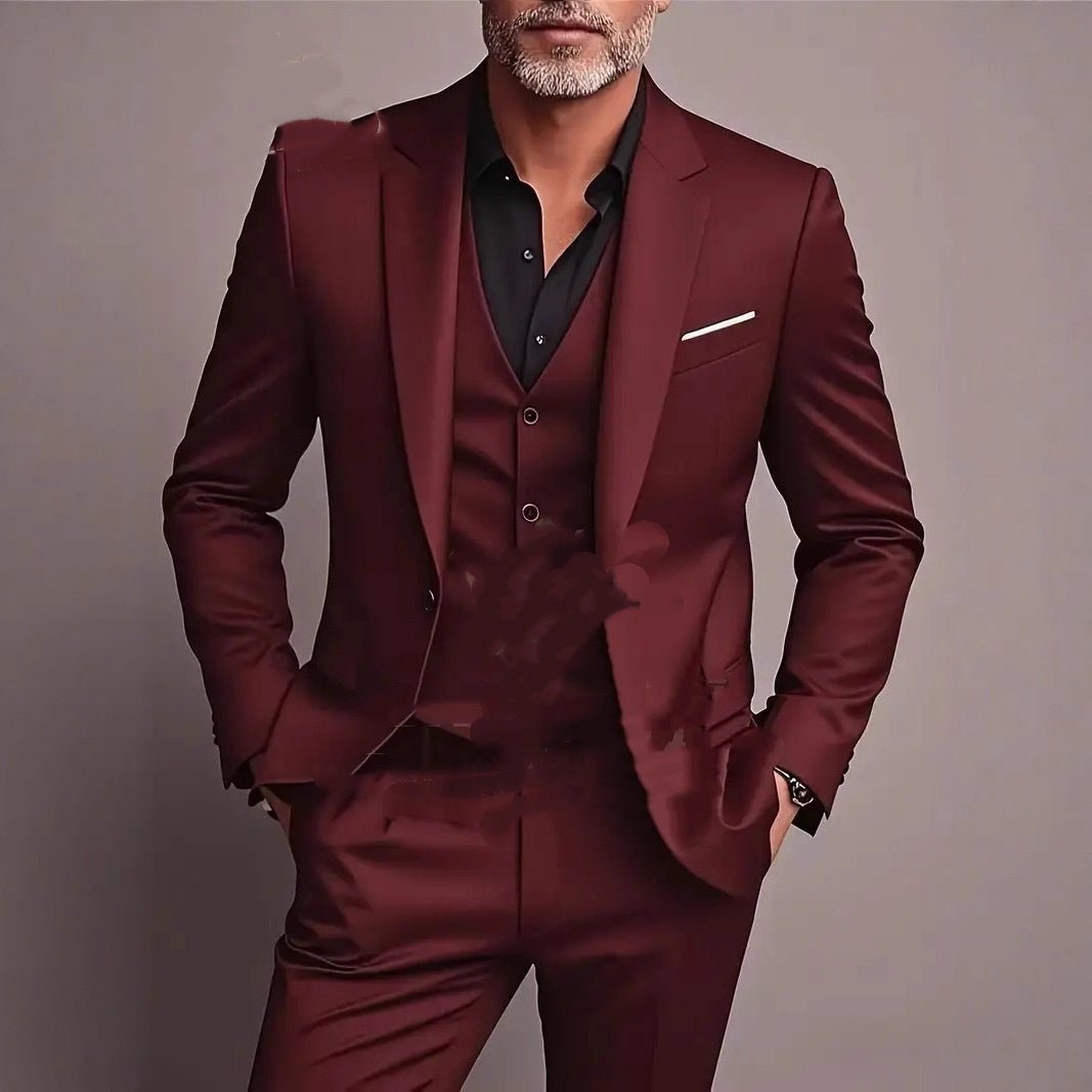 Men's Business Slim-fitting Suit Three-piece Suit - IVOIRART.COM