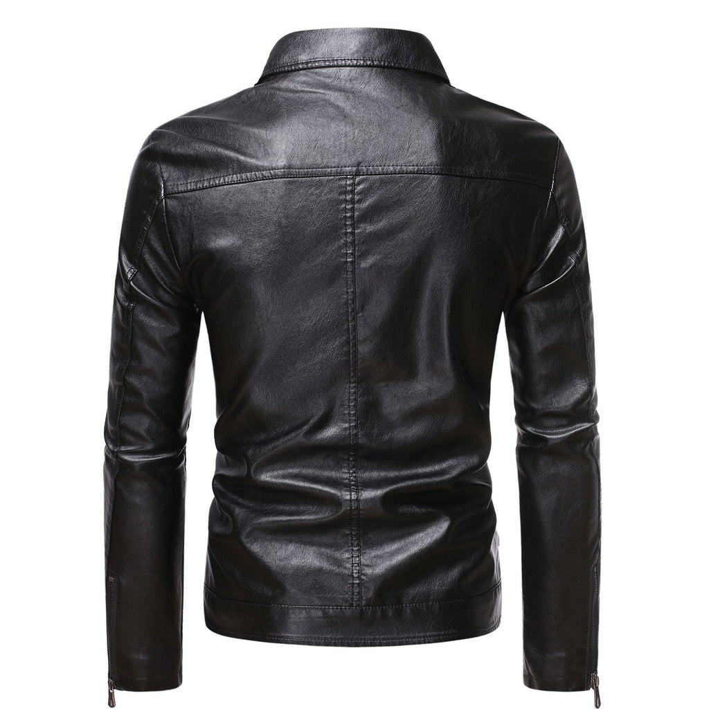 Men's Casual Slim-fit Leather Coat - IVOIRART.COM