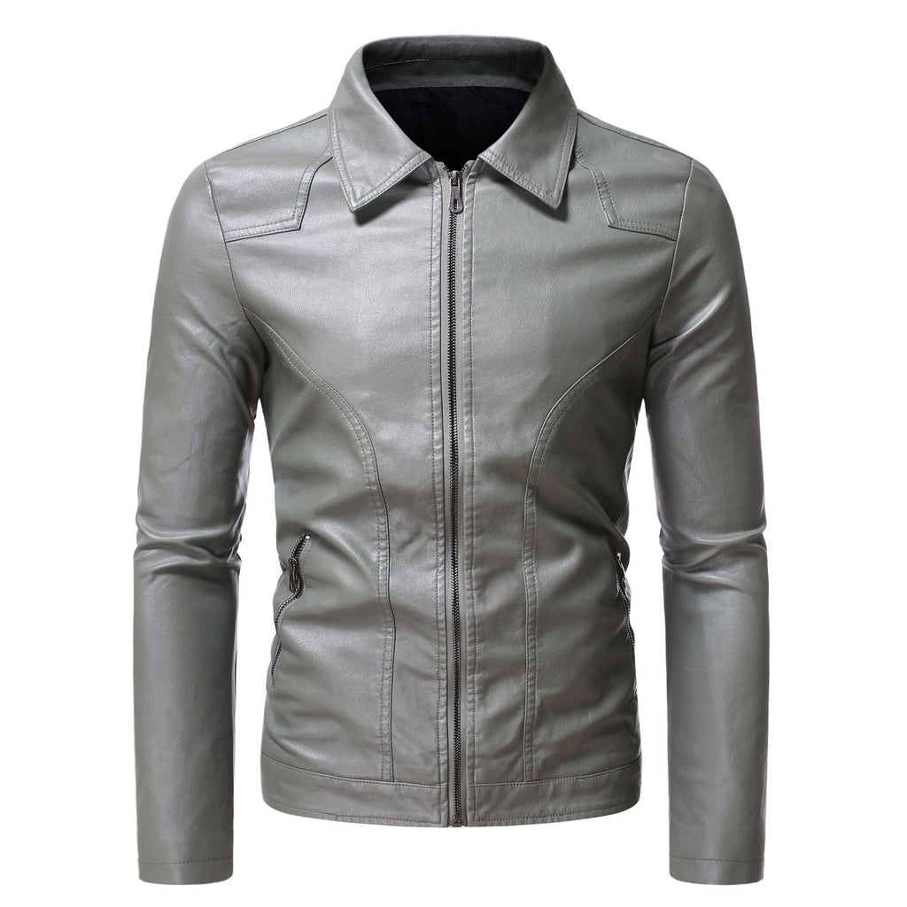 Men's Casual Slim-fit Leather Coat - IVOIRART.COM
