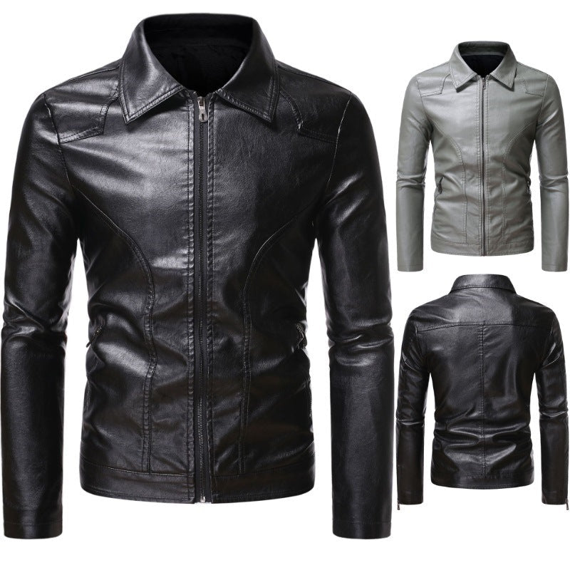 Men's Casual Slim-fit Leather Coat - IVOIRART.COM